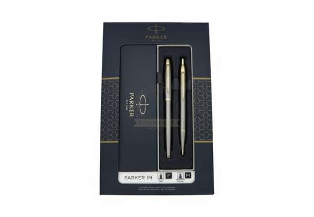 Immagine di Duo Set Parker - penna a sfera IM black GT + penna roller tratto M  - conf. 2 pezzi - inchiostro blu