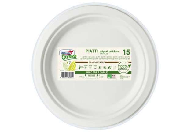 Immagine di Piatti pizza in polpa di cellulosa Dopla Green Ø 320 mm - conf. 15 pz - 07752