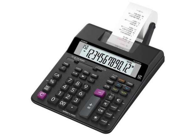 Immagine di Calcolatrice scrivente Casio con batteria, stampa a 2 colori e display a 12 cifre - HR-200RCE-W-EC