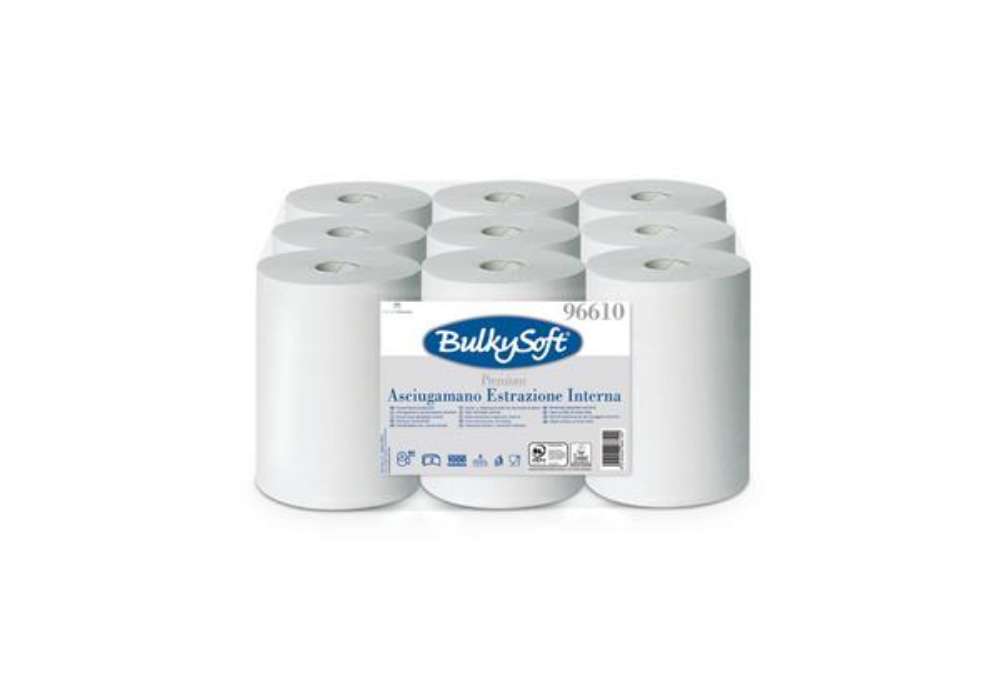 Immagine di Asciugamani a rotoli ad estrazione interna Premium Bulkysoft strappo 21,5x30 cm conf. 9 rotoli da 20