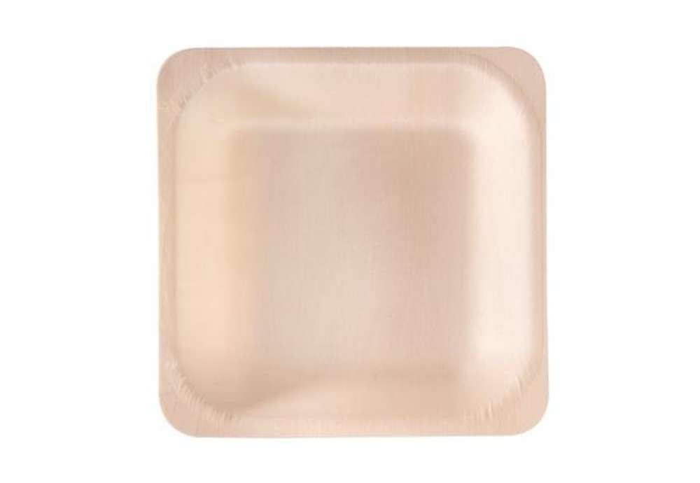 Immagine di Piatto piano monouso - quadrato - 14,5 x 14,5 cm - legno - colore naturale - Signor Bio - conf. 50 p