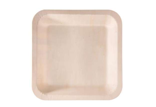 Immagine di Piatto piano monouso - quadrato - 25 x 25 cm - legno - colore naturale - Signor Bio - conf. 50 pezzi