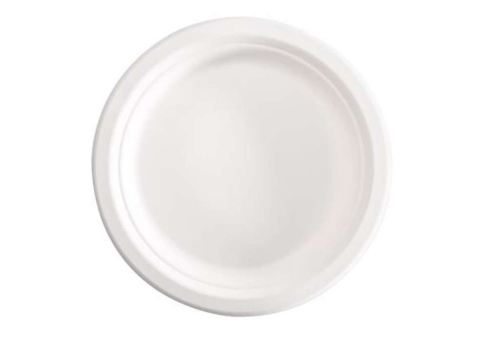 Immagine di Piatto piano monouso - rotondo - diametro 18 cm - canna da zucchero - bianco - Signor Bio - conf. 50