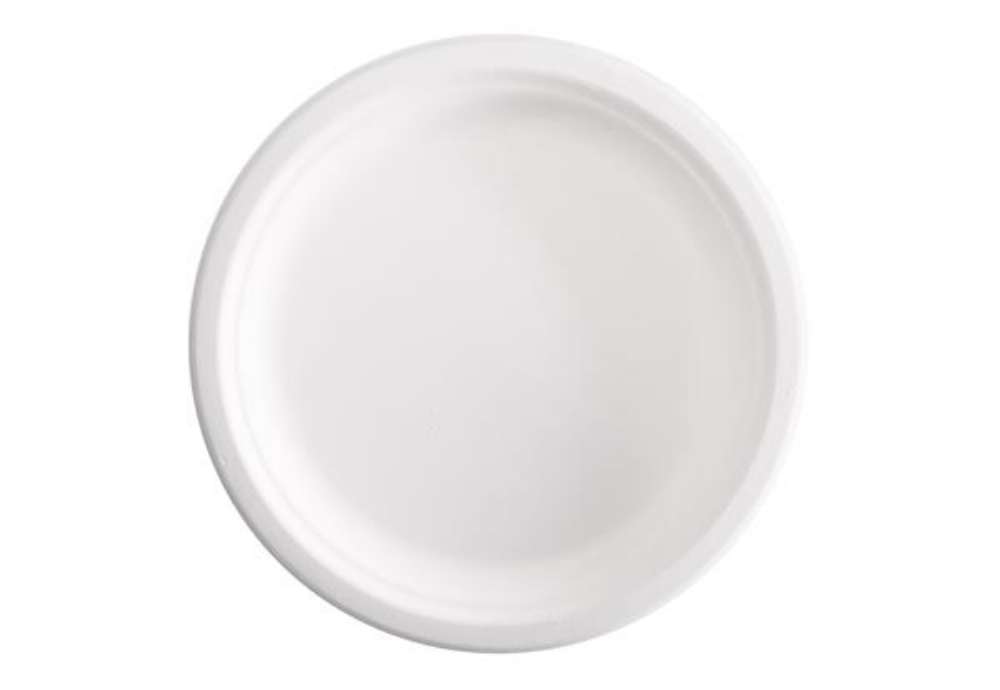 Immagine di Piatto piano monouso - rotondo - diametro 23 cm - canna da zucchero - bianco - Signor Bio - conf. 12