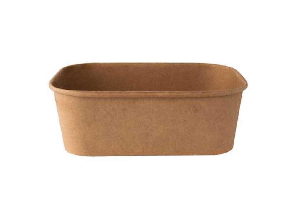 Immagine di Bowl monouso - rettangolare - 750 ml - cartoncino - avana - Signor Bio - conf. 50 pezzi