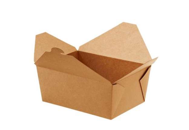 Immagine di Contenitori rettangolari da asporto - 21 x 16 x 9 cm - carta kraft/PE - avana - Leone - conf. 40 pez