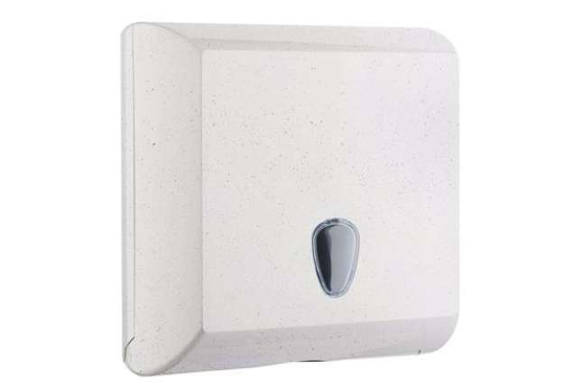 Immagine di Dispenser asciugamani Woodplastic - piegati a V e z - 300 x 136 x 290 mm - 500 fogli - bianco - Mar