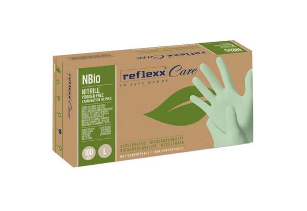 Immagine di Guanti in nitrile bio - tg L - verde pastello - Reflexx - conf. 100 pezzi
