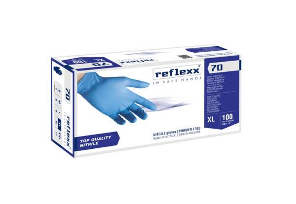 Immagine di Guanti in nitrile R70 - senza polvere - tg XL - azzurro - Reflexx - conf. 100 pezzi