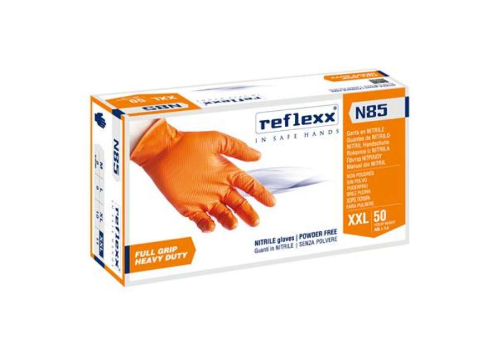 Immagine di Guanti in nitrile N85 - ultra resistenti - tg XXL - arancione - Reflexx - conf. 50 pezzi
