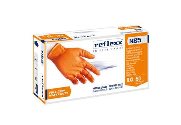 Immagine di Guanti in nitrile N85 - ultra resistenti - tg XXL - arancione - Reflexx - conf. 50 pezzi