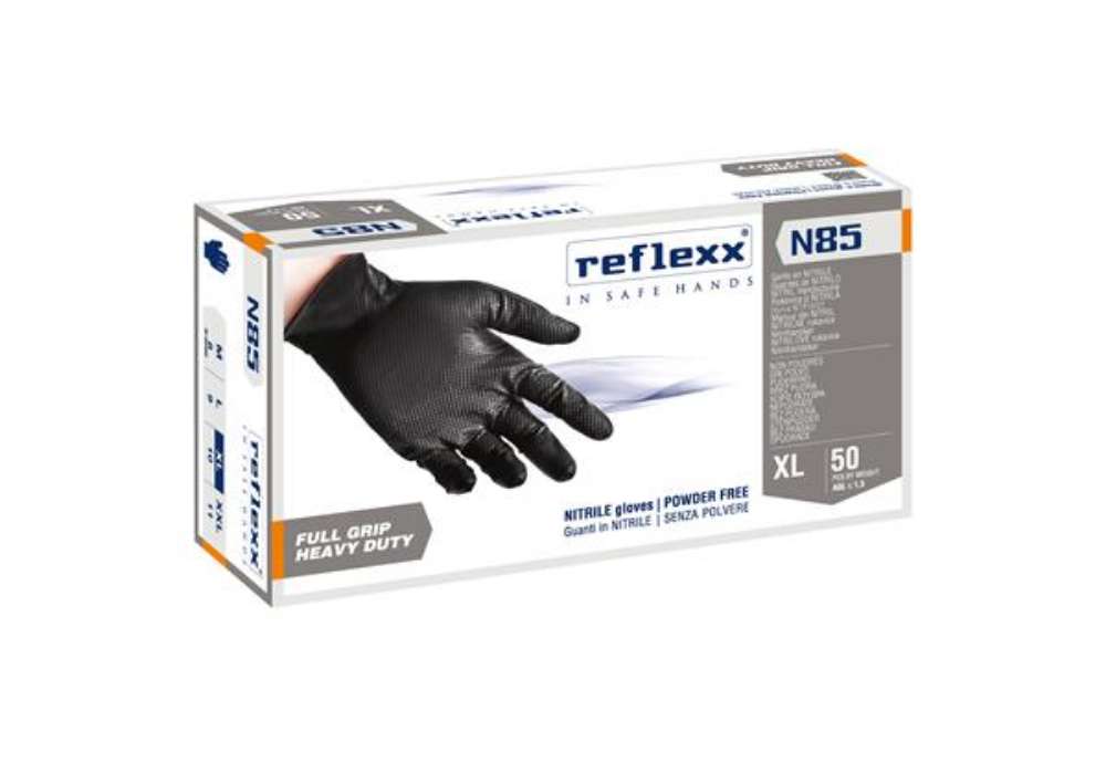 Immagine di Guanti in nitrile N85B - ultra resistenti - tg XL - nero - Reflexx - conf. 50 pezzi
