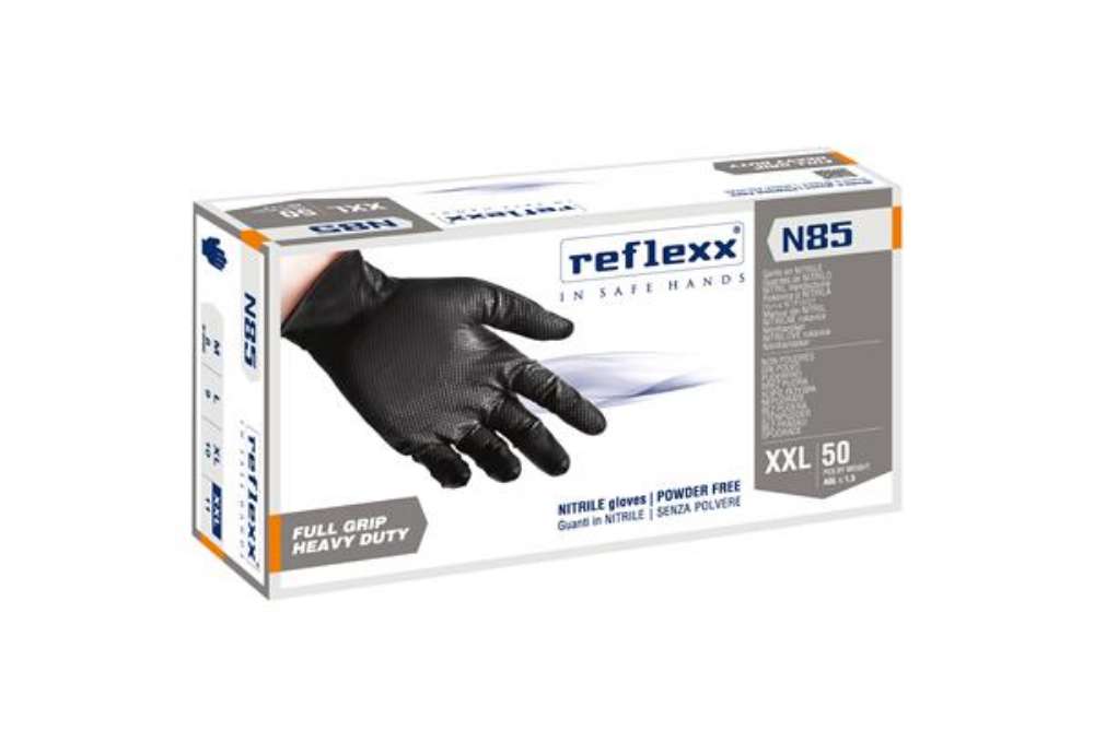 Immagine di Guanti in nitrile N85B - ultra resistenti - tg XXL - nero - Reflexx - conf. 50 pezzi