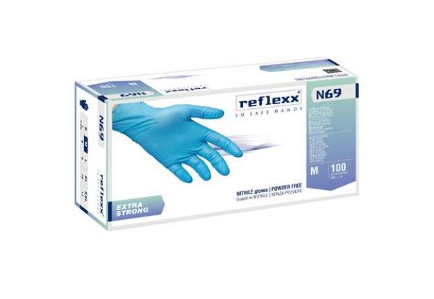 Immagine di Guanti in nitrile extra strong N69 - senza polvere - taglia M - azzurro - Reflexx - conf. 100 pezzi