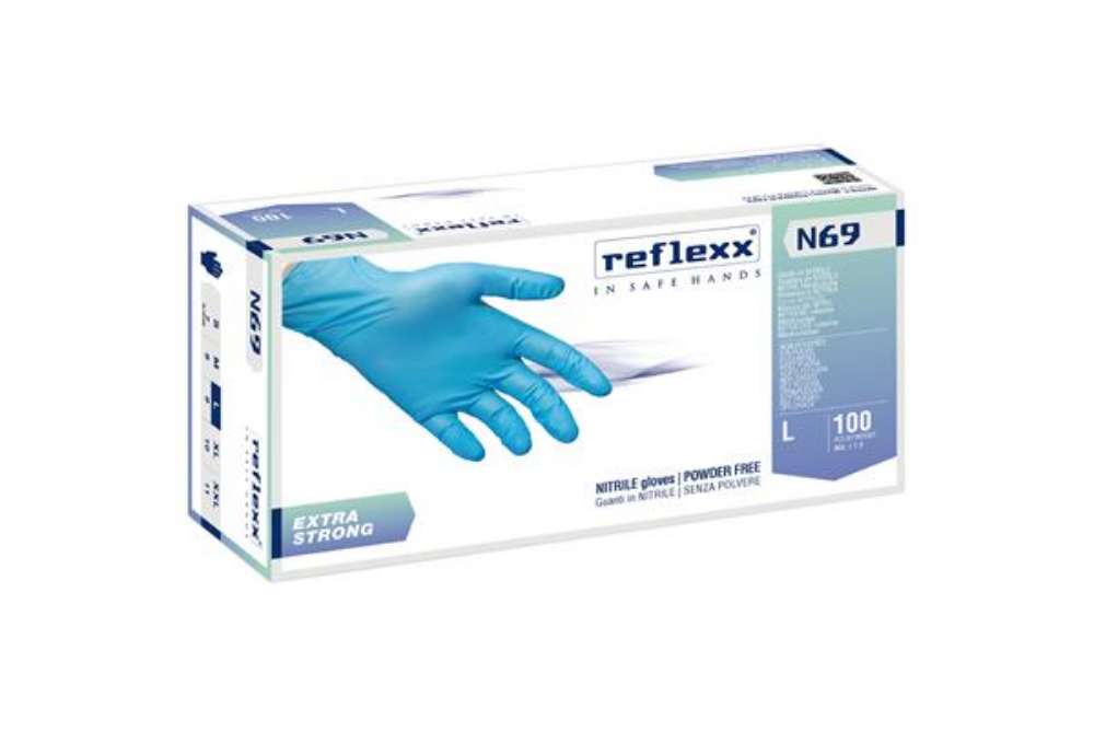 Immagine di Guanti in nitrile extra strong N69 - senza polvere - taglia L - azzurro - Reflexx - conf. 100 pezzi
