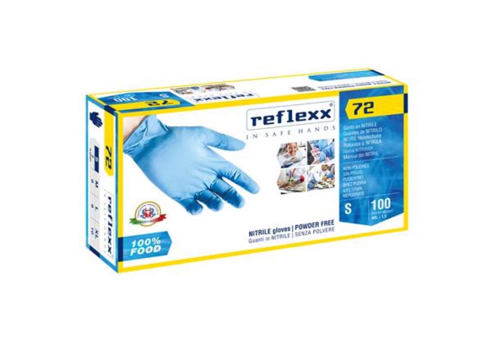 Immagine di Guanti in nitrile foodline R72 - tg S - azzurro - Reflexx - conf. 100 pezzi