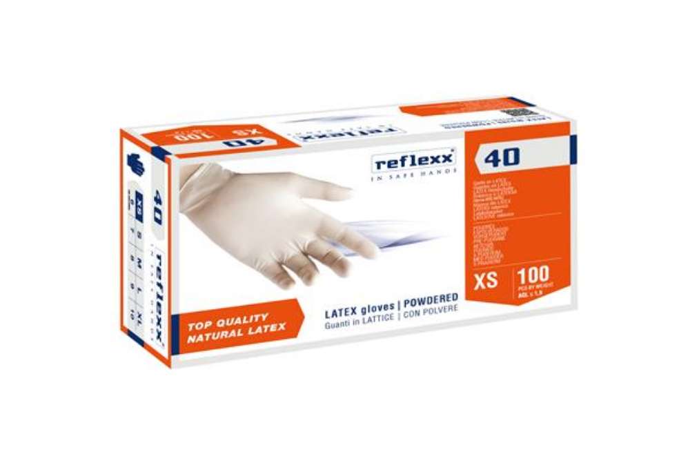 Immagine di Guanti in lattice R40 - c/polvere - tg XS - bianco - Reflexx - conf. 100 pezzi