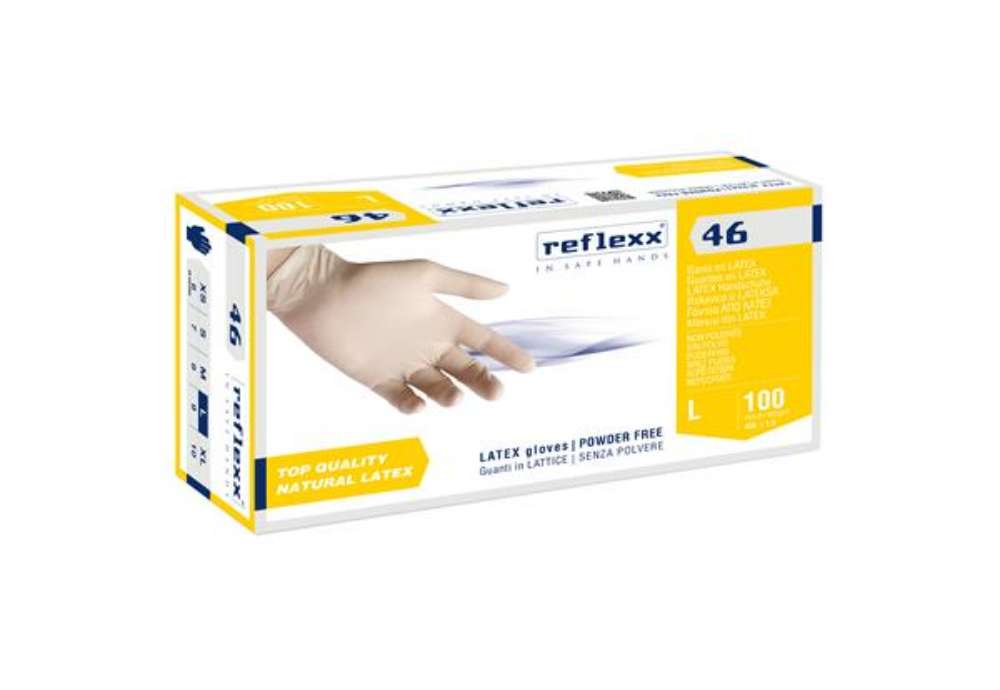 Immagine di Guanti in lattice R46 - s/polvere - tg L - bianco - Reflexx - conf. 100 pezzi