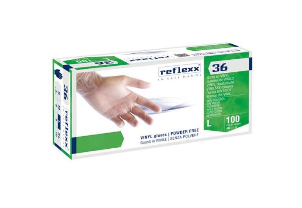 Immagine di Guanti in vinile R36 - s/polvere - tg L - bianco - Reflexx - conf. 100 pezzi