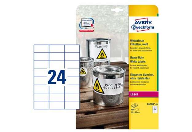 Immagine di Etichette adesive L4718 - in poliestere - laser - permanenti - 70 x 37 mm - 24 et/fg - 20 fogli - bi