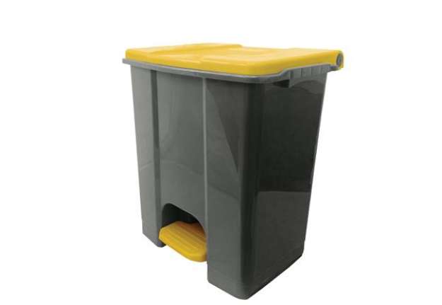 Immagine di Contenitore mobile Ecoconti - a pedale - 60 L - plastica riciclata - grigio/giallo - Medial