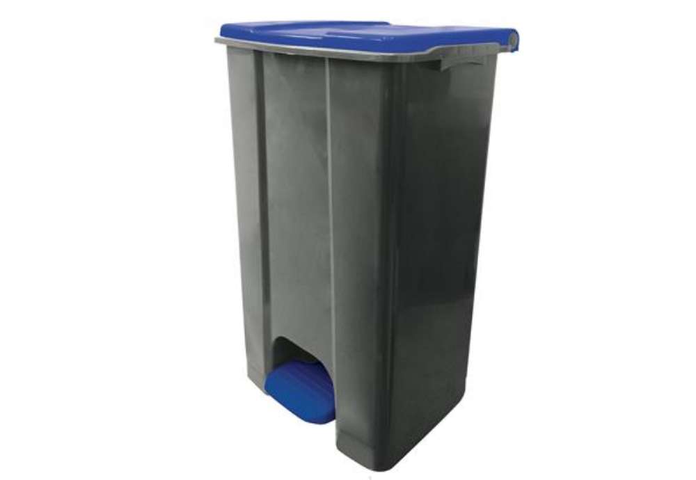 Immagine di Contenitore mobile Ecoconti - a pedale - 80 L - plastica riciclata - grigio/blu - Medial
