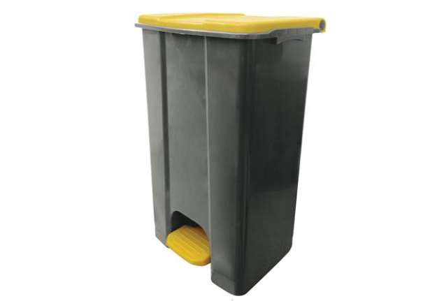 Immagine di Contenitore mobile Ecoconti - a pedale - 80 L - plastica riciclata - grigio/giallo - Medial