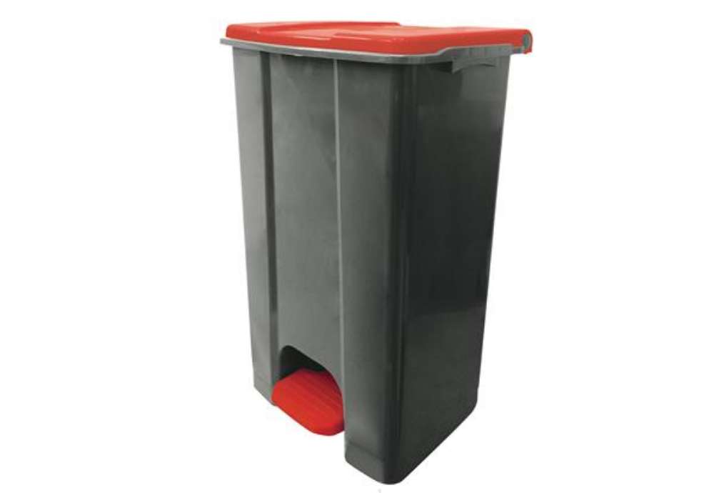 Immagine di Contenitore mobile Ecoconti - a pedale - 80 L - plastica riciclata - grigio/rosso - Medial