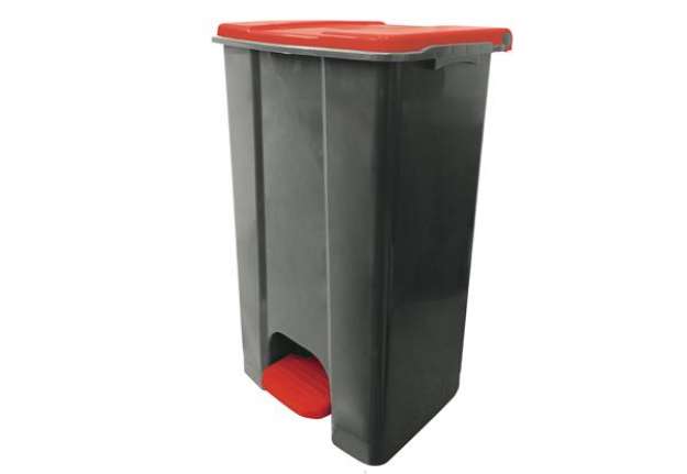 Immagine di Contenitore mobile Ecoconti - a pedale - 80 L - plastica riciclata - grigio/rosso - Medial