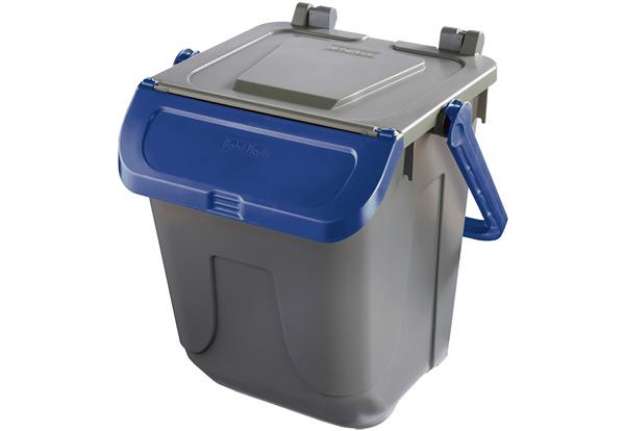 Immagine di Contenitore portarifiuti Ecology - con sportello e maniglione - 25 L - grigio/blu - Mobil Plastic