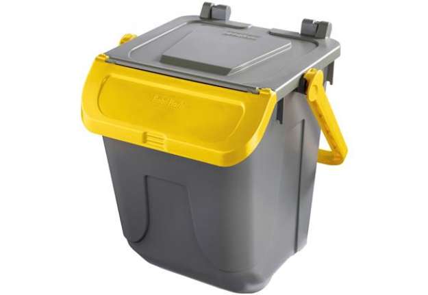 Immagine di Contenitore portarifiuti Ecology - con sportello e maniglione - 25 L - grigio/giallo - Mobil Plastic