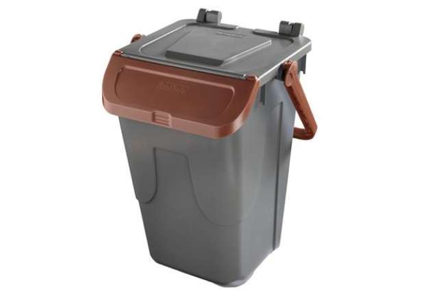 Immagine di Contenitore portarifiuti Ecology - con sportello e maniglione - 35 L - grigio/bruno - Mobil Plastic