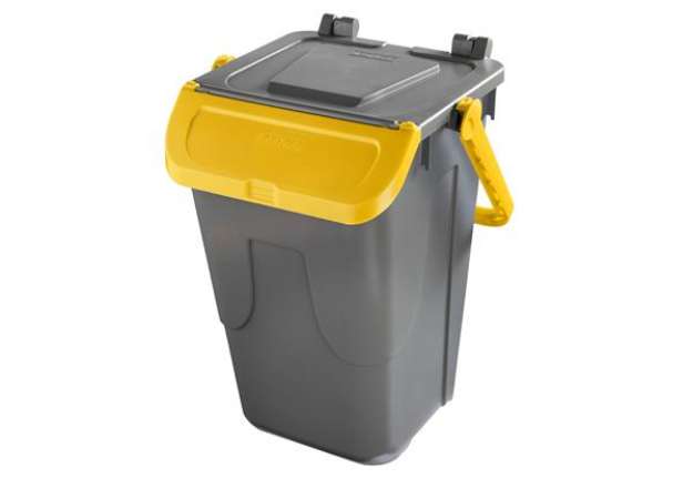 Immagine di Contenitore portarifiuti Ecology - con sportello e maniglione - 35 L - grigio/giallo - Mobil Plastic