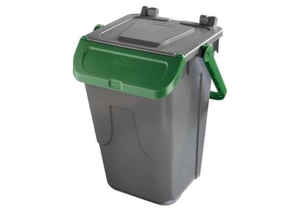 Immagine di Contenitore portarifiuti Ecology - con sportello e maniglione - 35 L - grigio/verde - Mobil Plastic