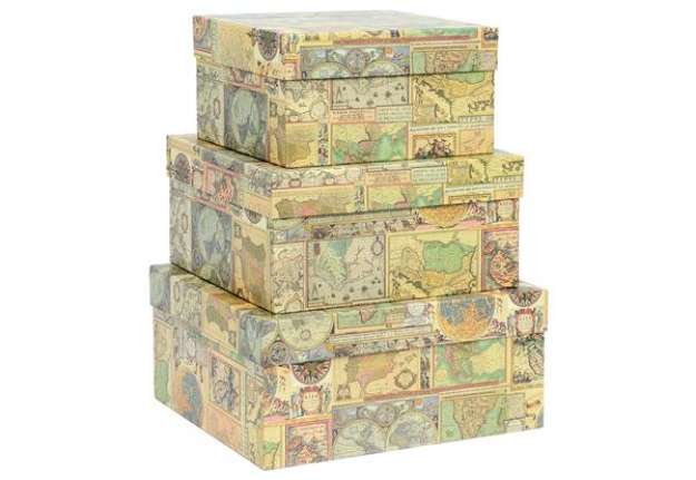 Immagine di Set scatole regalo medi - dimensioni assortite - fantasia Maps - Kartos - conf. 3 pezzi