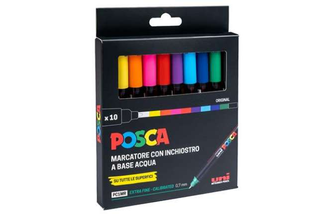 Immagine di Marcatore Uni Posca PC1M - punta extra fine 0.7 mm - colori assortiti - Uni Mitsubishi - conf. 10 pe