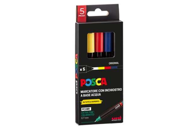 Immagine di Marcatore Uni Posca PC1M - punta extra fine 0.7 mm - colori assortiti - Uni Mitsubishi - conf. 5 pez