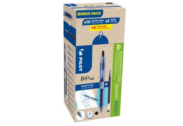 Immagine di Roller gel B2P Ecoball BeGreen - punta 0,7 mm - 10 refill B2P inclusi - nero - Pilot - conf. 20 pezz