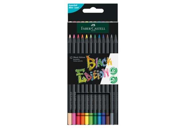 Immagine di Matite colorate triangolare Black Edition - colori assortiti - Faber-Castell - conf.12 pezzi