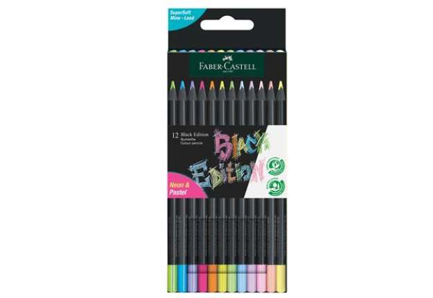 Immagine di Matite triangolari Black Edition - pastel e neon - Faber-Castell - conf.12 pezzi