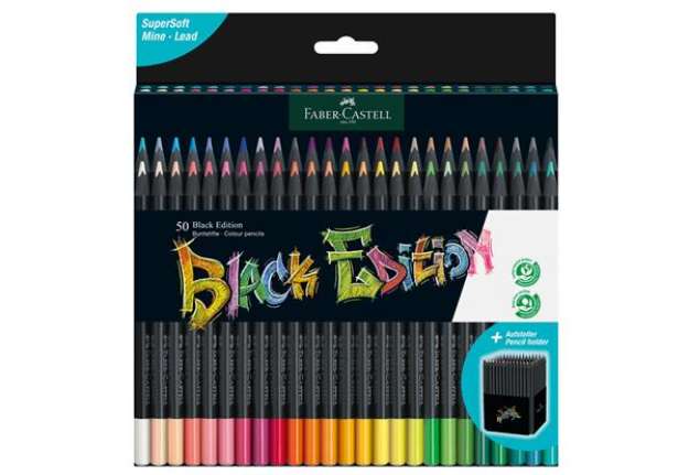 Immagine di Matite colorate triangolare Black Edition - colori assortiti - Faber-Castell - conf. 50 pezzi