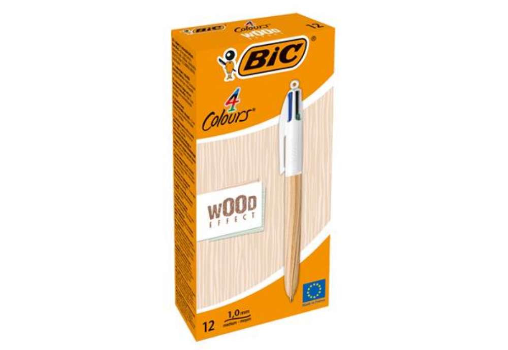 Immagine di Penna a sfera scatto multifunzione 4 Colours Wood - 1.0 mm - Bic - conf. 12 pezzi