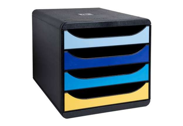 Immagine di Cassettiera Big Box Bee Blue - 4 cassetti A4 - nero/multicolore - Exacompta