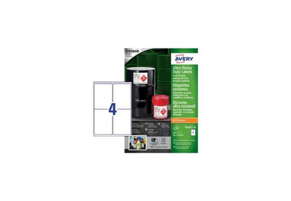 Immagine di Etichette in Teslin bianco Avery Laser/Inkjet 4 et./foglio 105x148 mm conf. 50 fogli - B3483-50