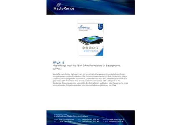Immagine di Caricabatterie wireless per smartphone Media Range nero MRMA118