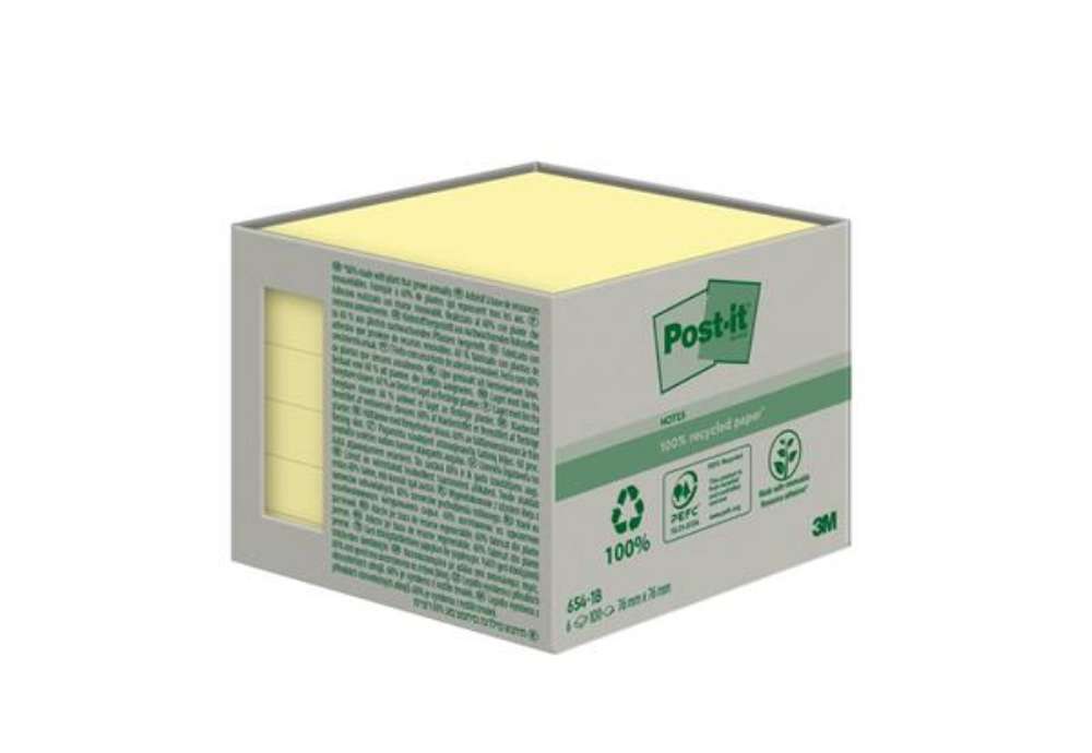 Immagine di Foglietti riposizionabili Post-it® Notes carta riciclata Giallo Canary™ - 76x76 mm - 6 blocchetti da