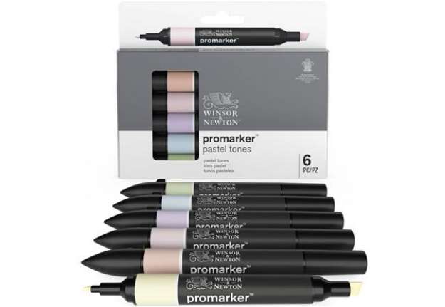 Immagine di Pennarelli Winsor&Newton Promarker doppia punta fine-larga - conf. 6 pz colori pastello assortiti -