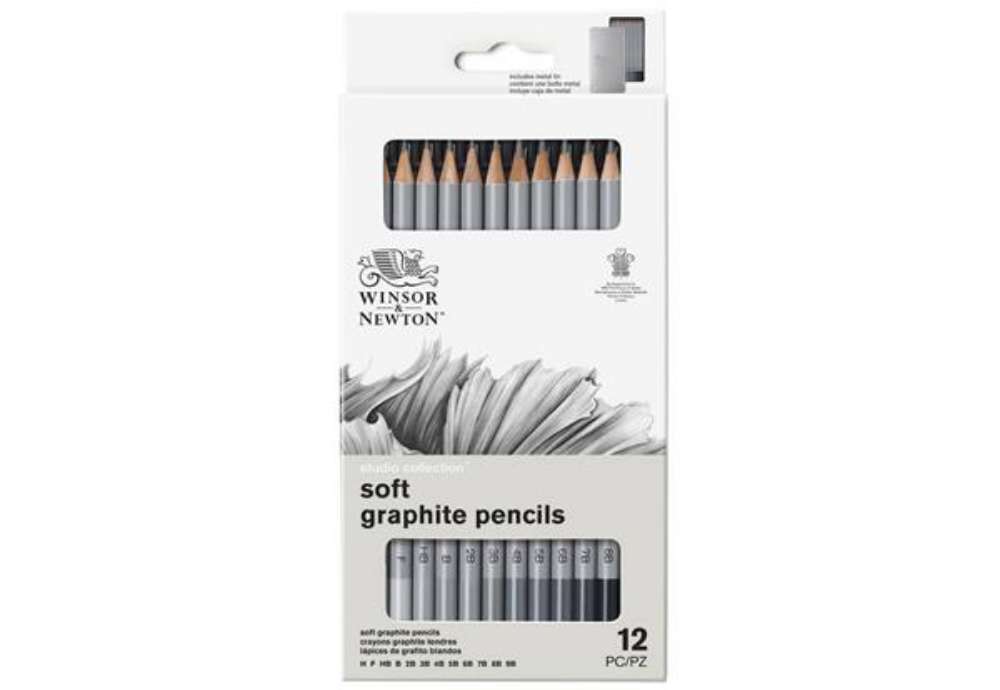 Immagine di Scatola in metallo da 12 matite in grafite - durezze assortite Winsor&Newton nero - 0490007