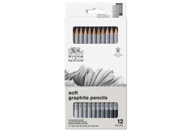 Immagine di Scatola in metallo da 12 matite in grafite - durezze assortite Winsor&Newton nero - 0490007