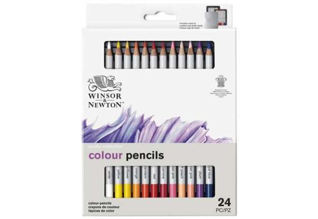 Immagine di Scatola in metallo 24 matite colorate - diametro mina 3,7 mm Winsor&Newton colori assortiti - 049001